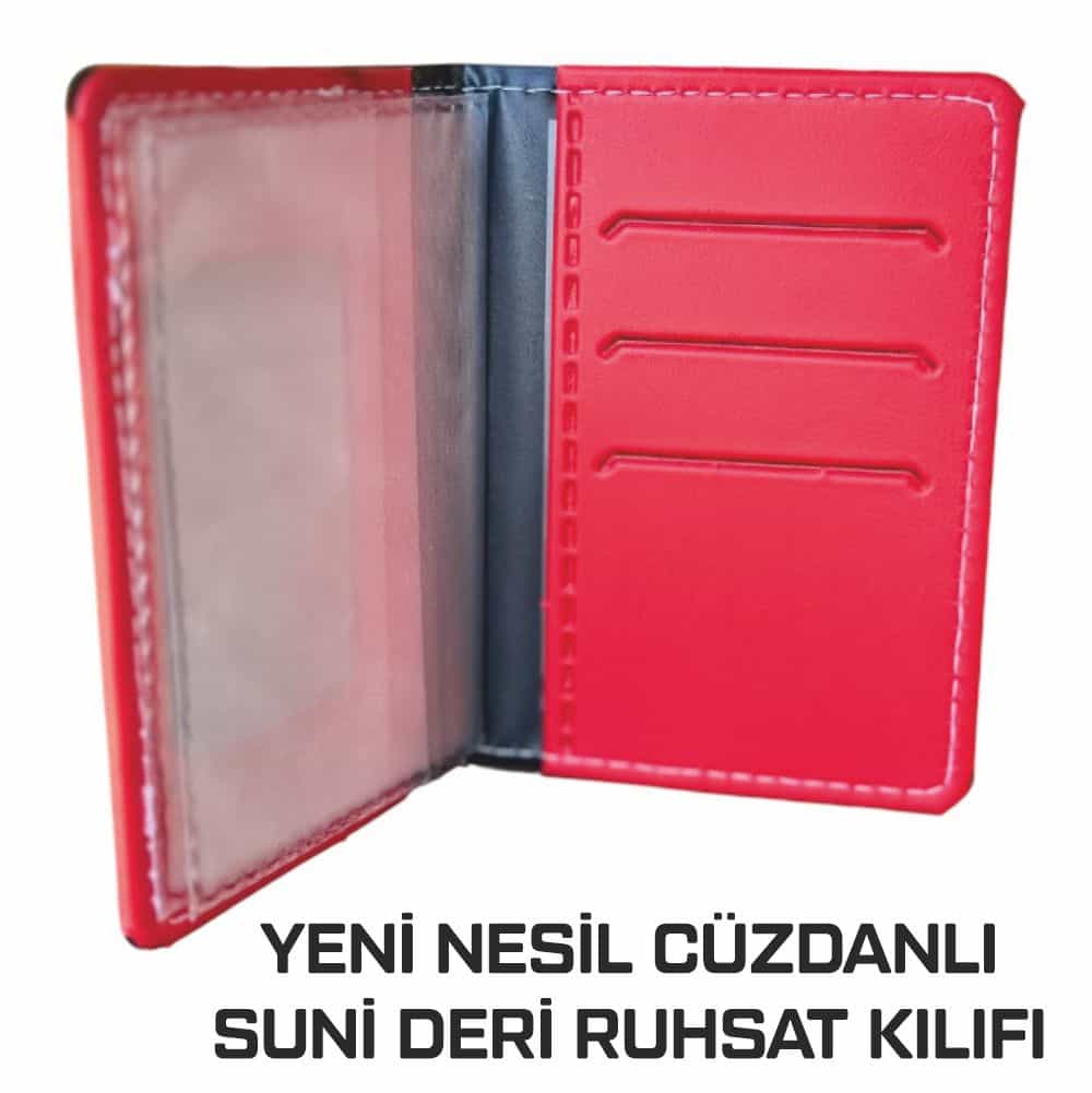 Yeni Nesil Cüzdanlı Ruhsat Kılıfı (Kimlik, Kredi Kartlı Deri) Kırmızı uygulama görseli