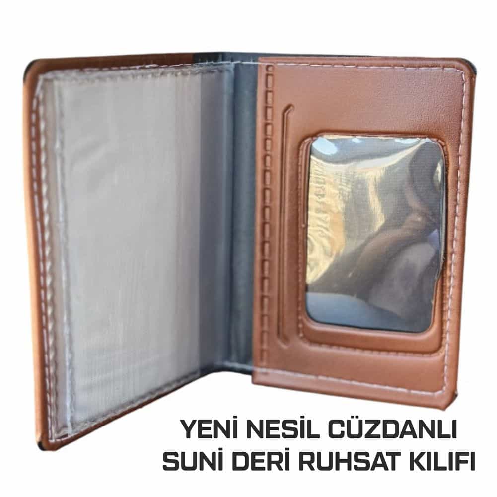 Yeni Nesil Cüzdanlı Ruhsat Kılıfı (Kimlik, Kredi Kartlı Deri) Taba Kahverengi uygulama görseli