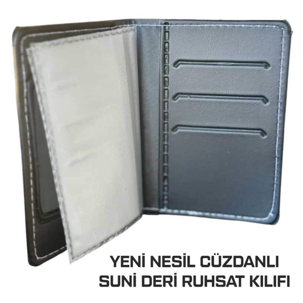 Yeni Nesil Cüzdanlı Ruhsat Kılıfı (Kimlik, Kredi Kartlı Deri) Siyah